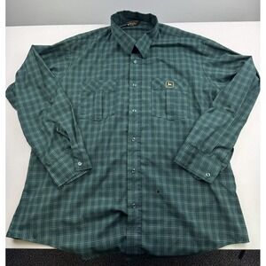 VTG Protexall John Deere Shirt Men XXL Green Stripe Mechanic Long Sleeve *FLAWS*